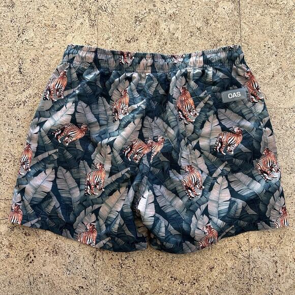 OAS Roar Tiger Hawaiian Mesh Lined Swim Trunks Board Shorts 4” Small - Picture 3 of 4